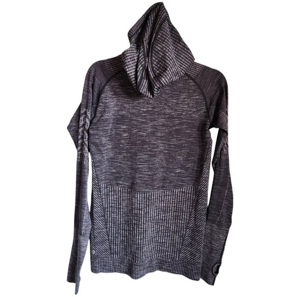 Lululemon Shirt Gray Grey 8 Women's Rest Less Hoodie Striped Pattern Pockets Run - Picture 6 of 9